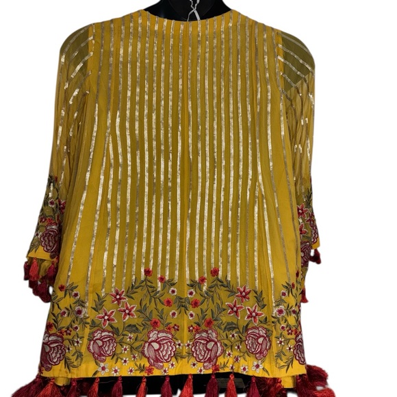 Embroidered Silk Boho Top with Tassels Size 12 - Picture 2 of 13